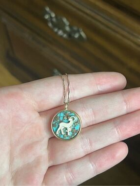 Free People Gold Ram Pendant Necklace with Turquoise Inlay - Women Jewelry